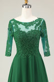Vestido midi de la madre de la novia con apliques de línea A verde con mangas