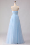 Corsé largo de corsé de chiffon sin tirantes azul