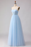 Corsé largo de corsé de chiffon sin tirantes azul