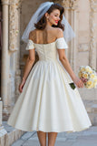 Vestido de novia midi de marfil descubierto con lazo en línea marfil