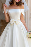 Vestido de novia midi de marfil descubierto con lazo en línea marfil