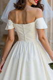 Vestido de novia midi de marfil descubierto con lazo en línea marfil