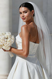 Vestido de novia blanco A Line Strapless Short con bolsillos