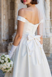 Corsé blanco de hombros descubiertos Un vestido de novia Midi de línea con lazos