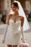 Vestido corto corto de novia Bodycon Ivory Sweetheart (sin guantes)