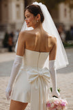 Vestido corto corto de novia Bodycon Ivory Sweetheart (sin guantes)