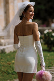 Vestido de novia corto blanco bodycon tirantes con lazo (sin guantes)
