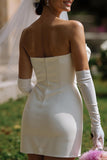 Vestido de novia corto blanco bodycon tirantes con lazo (sin guantes)
