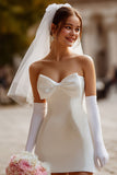 Vestido de novia corto de satén bodycon bodycon lazos blancos (sin guantes)