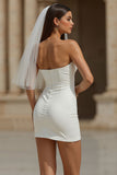Vestido de novia corto corto de corto bodycon blanco sencillo