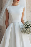 Vestido de novia Midi blanco sin mangas de cuello redondo y sin mangas