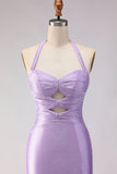 Vestido largo de baile de graduación con corte de sirena lila y cuentas