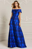 Vestido de Madre de la Novia con Estampado de Hombros Descubiertos en Azul Real