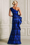 Vestido de Madre de la Novia con Estampado de Sirena de Un Hombro en Azul Real con Abertura