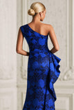 Vestido de Madre de la Novia con Estampado de Sirena de Un Hombro en Azul Real con Abertura
