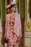 Vestido midi de 2 piezas con estampado de flores de rosa polvoriento para madre de la novia con chaqueta