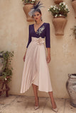 Vestido midi midi de Madre de la Novia morado con escote en V y flor 3D