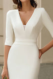 Vestido midi ajustado de manga media con cuello en V marfil