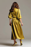 Vestido formal Midi de satén con escote de barco de café