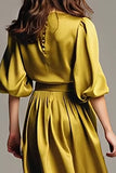 Vestido formal Midi de satén con escote de barco de café