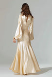 Vestido formal largo de satén de escote en V con escote en V