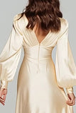 Vestido formal largo de satén champán Línea A