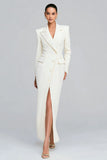Vestido blazer de manga larga con solapa blanca con solapa y abertura