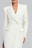 Vestido blazer de manga larga con solapa blanca con solapa y abertura