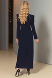 Vestido blazer de solapa azul marino con solapa y manga larga