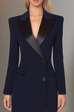 Vestido blazer de solapa azul marino con solapa y manga larga