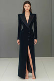 Vestido blazer de solapa azul marino con solapa y abertura