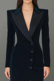 Vestido blazer de solapa azul marino con solapa y abertura