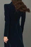 Vestido blazer de solapa azul marino con solapa y abertura