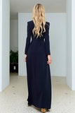 Vestido blazer de solapa con chalel azul marino y abertura