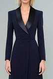 Vestido blazer de solapa con chalel azul marino y abertura