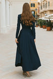 Vestido de trabajo de solapa azul marino de línea A cruzada