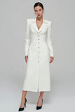 Vestido blazer de solapa de solapa muescada en forma de marfil