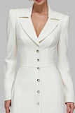 Vestido blazer de solapa de solapa muescada en forma de marfil