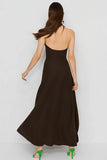 Vestido largo de invitado de boda de café A-Line A-Line Halter de satén abierto
