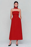 Vestido largo descapotable sin tirantes rojo con serpentina