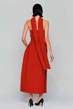 Vestido largo descapotable sin tirantes rojo con serpentina
