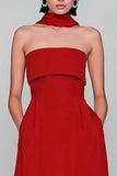 Vestido largo descapotable sin tirantes rojo con serpentina