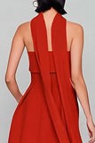 Vestido largo descapotable sin tirantes rojo con serpentina