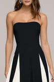Elegante vestido Maxi sin tirantes en blanco y negro de la línea A