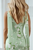 Vestido largo descapotable floral verde salvia Sirena con serpentina