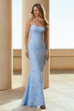 Vestido largo floral con tirantes finos de sirena azul