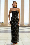 Vestido largo descapotable de chiffon negro blanco con tirantes, puntas blancas y tirantes,