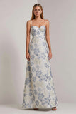 Vestido largo floral azul polvoriento de tirantes finos