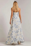 Vestido largo floral azul polvoriento de tirantes finos
