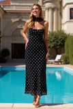 Vestido largo descapotable sin tirantes negros blancos con serpentinas